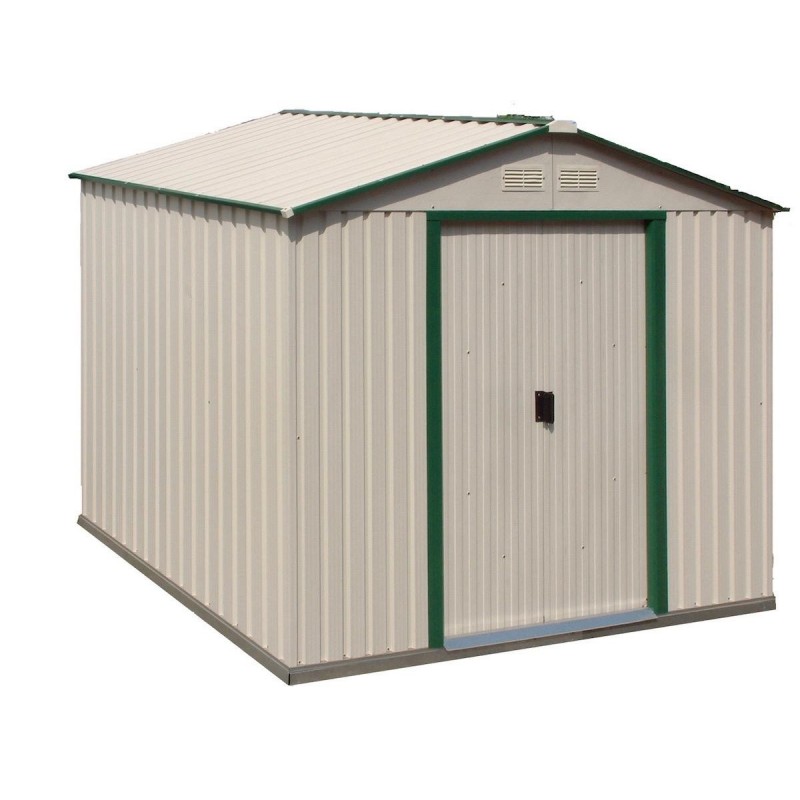 DuraMax 10x8 DelMar Metal Storage Shed w/ Floor Kit - Neutral Ivory with Green Trim (50212)