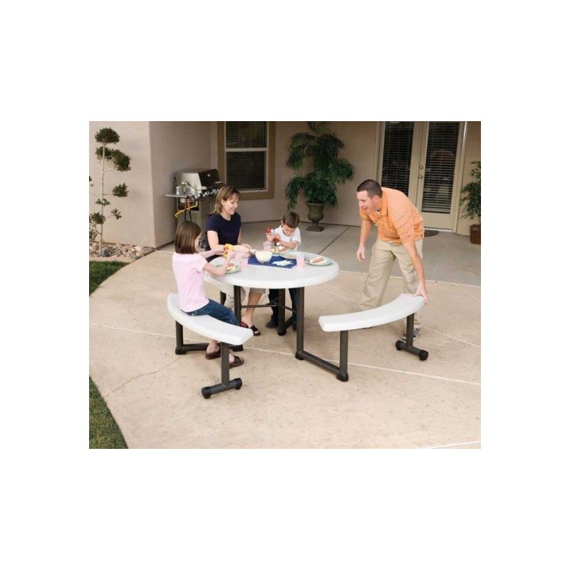 Lifetime 44 in. Round Picnic Table with Swing-Out benches 4 Pack (Almond) 42127