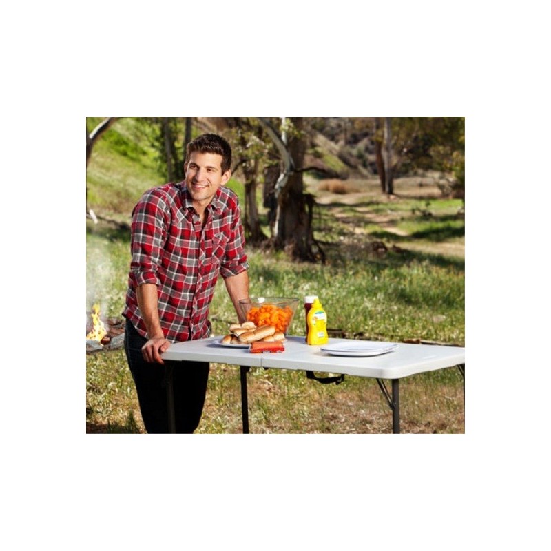 Lifetime 4 ft. Light Commercial Adjustable Height Fold-In-Half Table with Handle 24 Pack (White) 4435