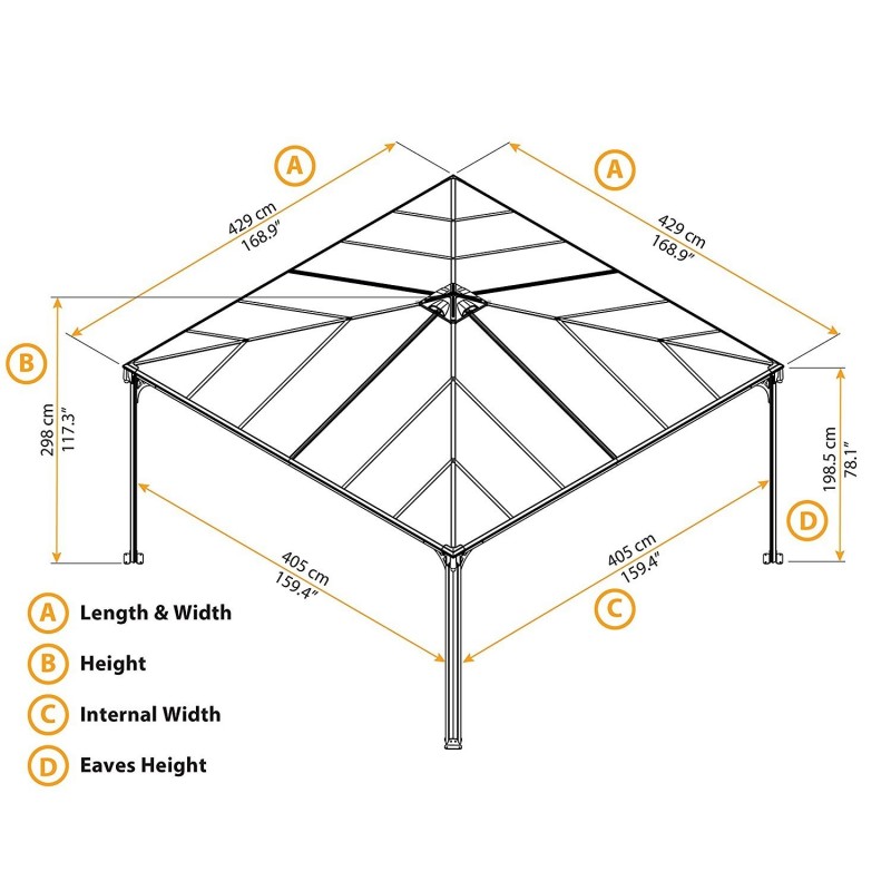Palram 14x14 Palermo Gazebo 4300 - Gray (HG9154)