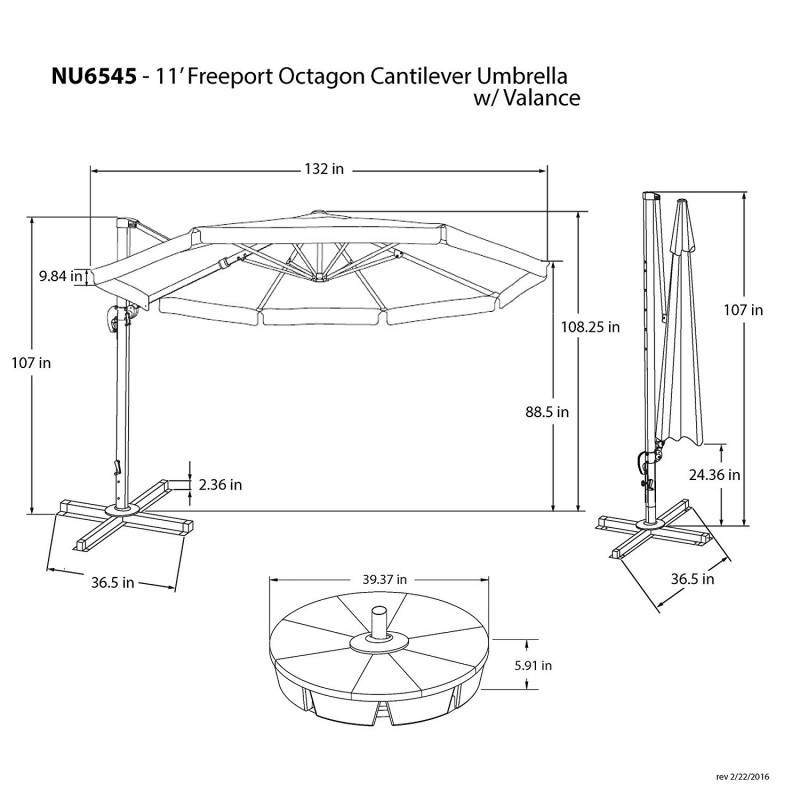 Blue Wave Freeport 11ft Octagon Cantilever w/ Valance - Stone Sunbrella Acrylic (NU6555)