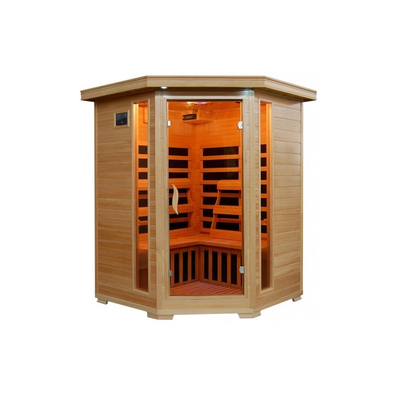Sante Fe - Hemlock 3 Person FAR Infrared Sauna With Carbon Heaters - Corner Unit (SA2412DX)