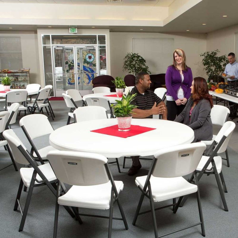 Lifetime 60-Inch Round Commercial Stacking Folding Tables 15-pack w/ Cart (white granite) 80441