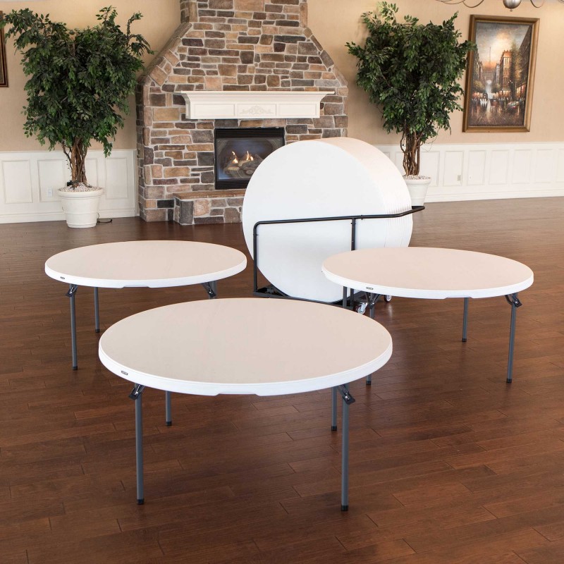 Lifetime 60-Inch Round Commercial Stacking Folding Tables 15-pack w/ Cart (white granite) 80441