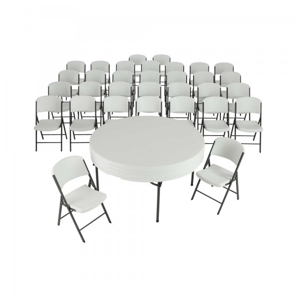 Lifetime 4 Round Tables & 32 Chairs Set White Commercial Grade (80458)