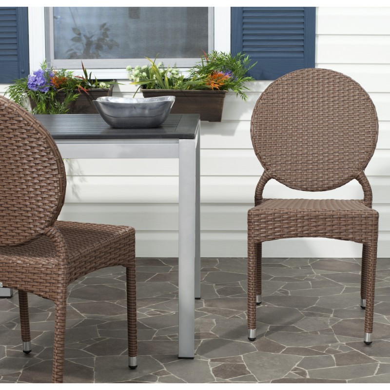 Safavieh Valdez Indoor-Outdoor French Bistro Stacking Side Chair Set of 2 - Brown