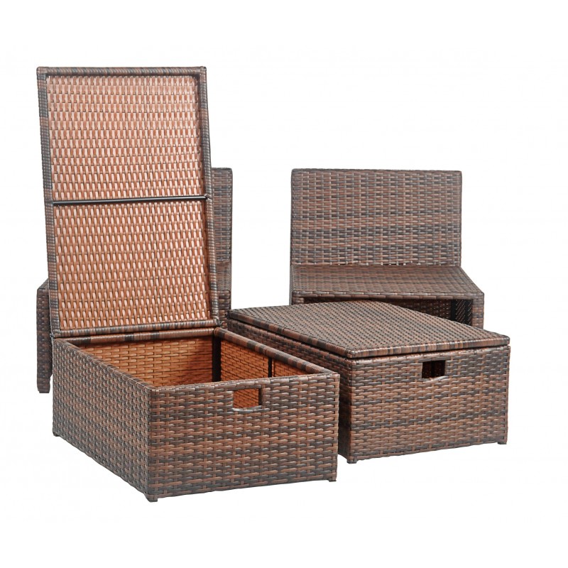 Telford Rattan Outdoor Sette and Storage Ottoman with Red Accent Pillows