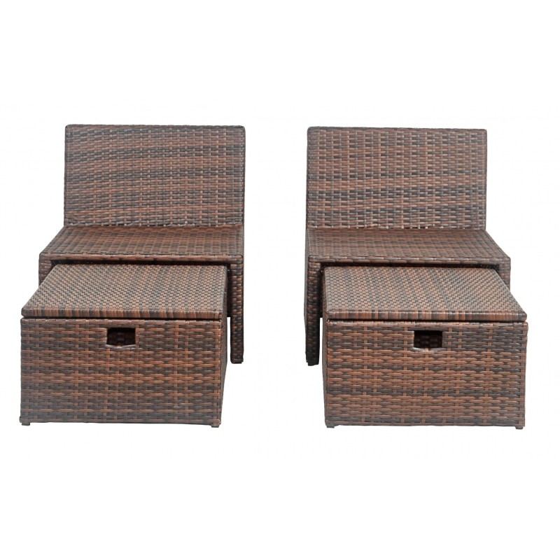Telford Rattan Outdoor Sette and Storage Ottoman with Red Accent Pillows