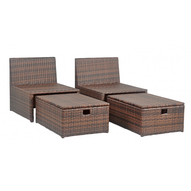 Telford Rattan Outdoor Sette and Storage Ottoman with Red Accent Pillows