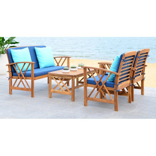 Safavieh Fontana 4 PC Outdoor Set - Natural/Navy (PAT7008C) Safavieh Fontana 4 PC Outdoor Set - Natural/Navy (PAT7008C) on Safavieh Outdoor Living Fontana id=97230