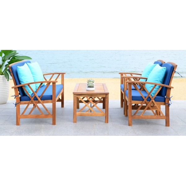 Safavieh Fontana 4 PC Outdoor Set - Natural/Navy (PAT7008C) Safavieh Fontana 4 PC Outdoor Set - Natural/Navy (PAT7008C) on Safavieh Outdoor Living Fontana id=82783