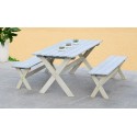 Safavieh Marina 3 Piece Dining Set with 63-inch L Table and 2 Backless Benches-Grey/White (PAT7021A)