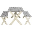 Safavieh Marina 3 Piece Dining Set with 63-inch L Table and 2 Backless Benches-Grey/White (PAT7021A)