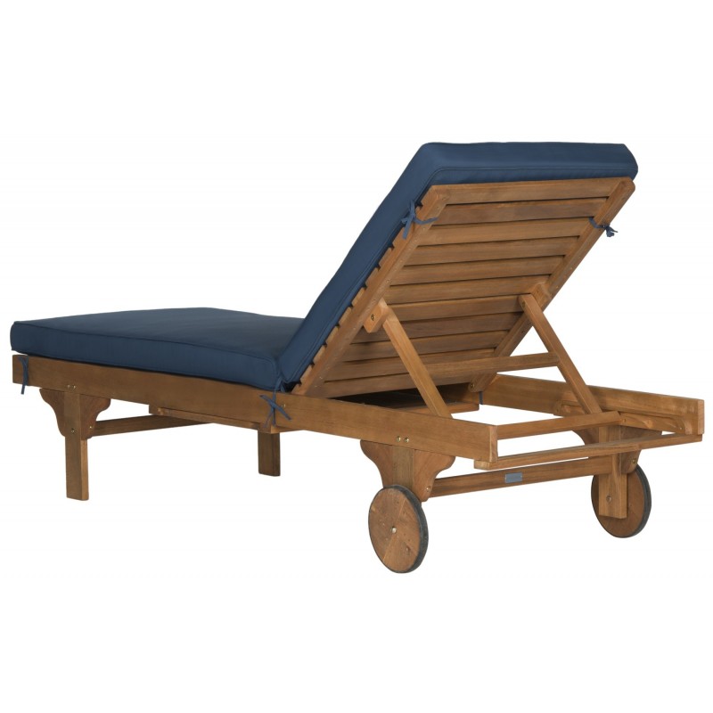 Safavieh Newport Chaise Lounge Chair with Side Table - Natural/Navy (PAT7022B)
