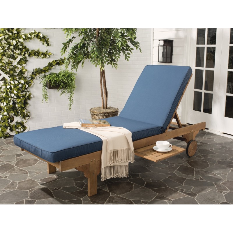 Safavieh Newport Chaise Lounge Chair with Side Table - Natural/Navy (PAT7022B)