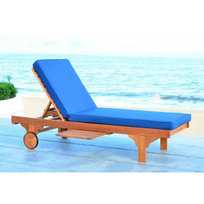 Safavieh Newport Chaise Lounge Chair with Side Table - Natural/Navy (PAT7022B)