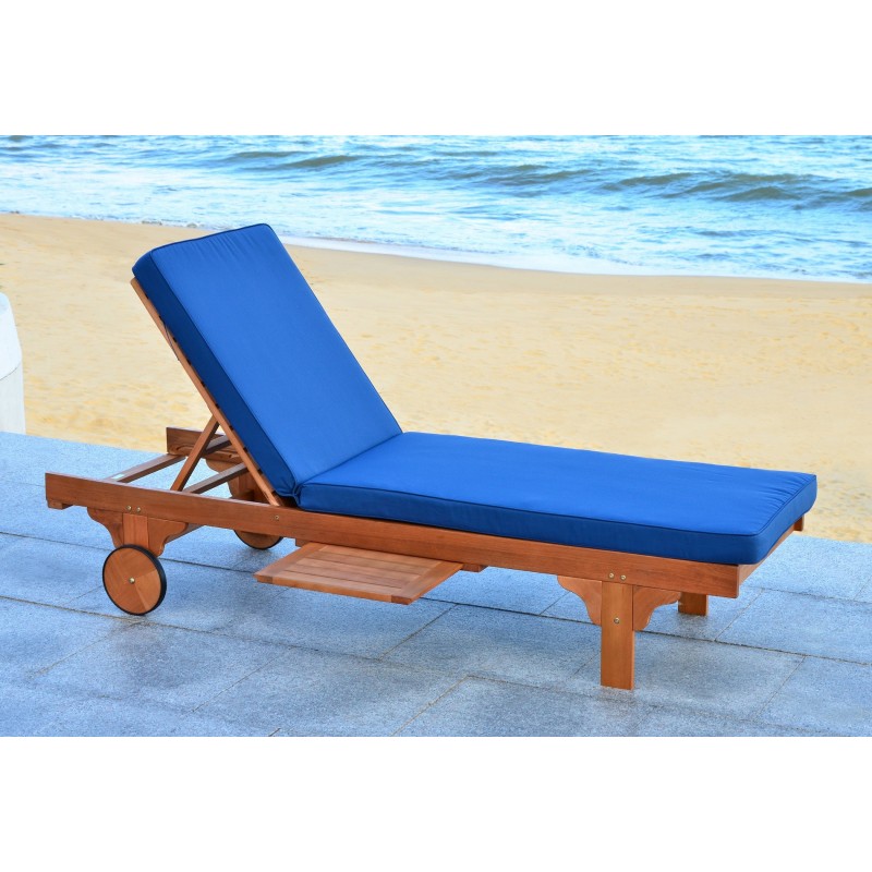 Safavieh Newport Chaise Lounge Chair with Side Table - Natural/Navy (PAT7022B)