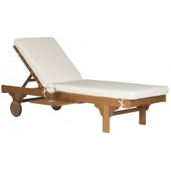 Safavieh Newport Chaise Lounge Chair with Side Table - Teak Brown/Beige (PAT7022C)