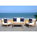 Safavieh Montez 4 PC Outdoor Set with Accent Pillows - Natural/White/Navy (PAT7030A)
