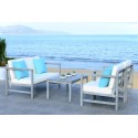 Safavieh Montez 4 PC Outdoor Set with Accent Pillows-Grey Wash/White/Light Blue (PAT7030B)