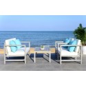 Safavieh Montez 4 PC Outdoor Set with Accent Pillows-Grey Wash/White/Light Blue (PAT7030B)