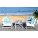 Safavieh Montez 4 PC Outdoor Set with Accent Pillows-Grey Wash/White/Light Blue (PAT7030B)