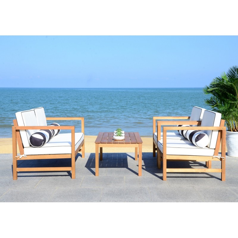 Safavieh Montez 4 PC Outdoor Set with Accent Pillows - Natural/Black/White (PAT7030C)
