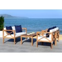 Safavieh Nunzio 4 PC Outdoor Set with Accent Pillows - Natural/White/Navy (PAT7031A)