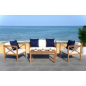 Safavieh Nunzio 4 PC Outdoor Set with Accent Pillows - Natural/White/Navy (PAT7031A)