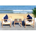 Safavieh Nunzio 4 PC Outdoor Set with Accent Pillows - Natural/White/Navy (PAT7031A)