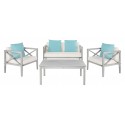 Safavieh Nunzio 4 PC Outdoor Set with Accent Pillows-Grey Wash/White/Light Blue (PAT7031B)