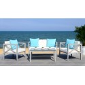 Safavieh Nunzio 4 PC Outdoor Set with Accent Pillows-Grey Wash/White/Light Blue (PAT7031B)