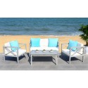 Safavieh Nunzio 4 PC Outdoor Set with Accent Pillows-Grey Wash/White/Light Blue (PAT7031B)