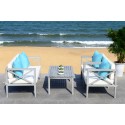 Safavieh Nunzio 4 PC Outdoor Set with Accent Pillows-Grey Wash/White/Light Blue (PAT7031B)