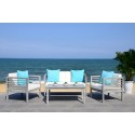 Safavieh Alda 4 PC Outdoor Set with Accent Pillows-Grey Wash/White/ Light Blue (PAT7033B)