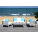 Safavieh Alda 4 PC Outdoor Set with Accent Pillows-Grey Wash/White/ Light Blue (PAT7033B)