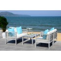 Safavieh Alda 4 PC Outdoor Set with Accent Pillows-Grey Wash/White/ Light Blue (PAT7033B)