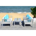 Safavieh Alda 4 PC Outdoor Set with Accent Pillows-Grey Wash/White/ Light Blue (PAT7033B)
