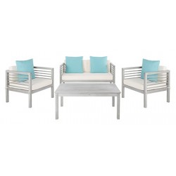 Safavieh Alda 4 PC Outdoor Set with Accent Pillows-Grey Wash/White/ Light Blue (PAT7033B)