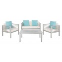 Safavieh Alda 4 PC Outdoor Set with Accent Pillows-Grey Wash/White/ Light Blue (PAT7033B)