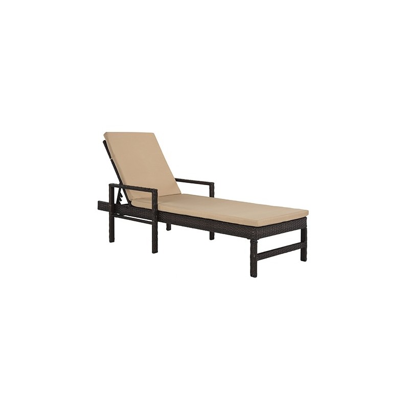 Safavieh PAT9000A Outdoor Collection Alma Brown and Beige Rattan Sun Lounger Lounge Chair 