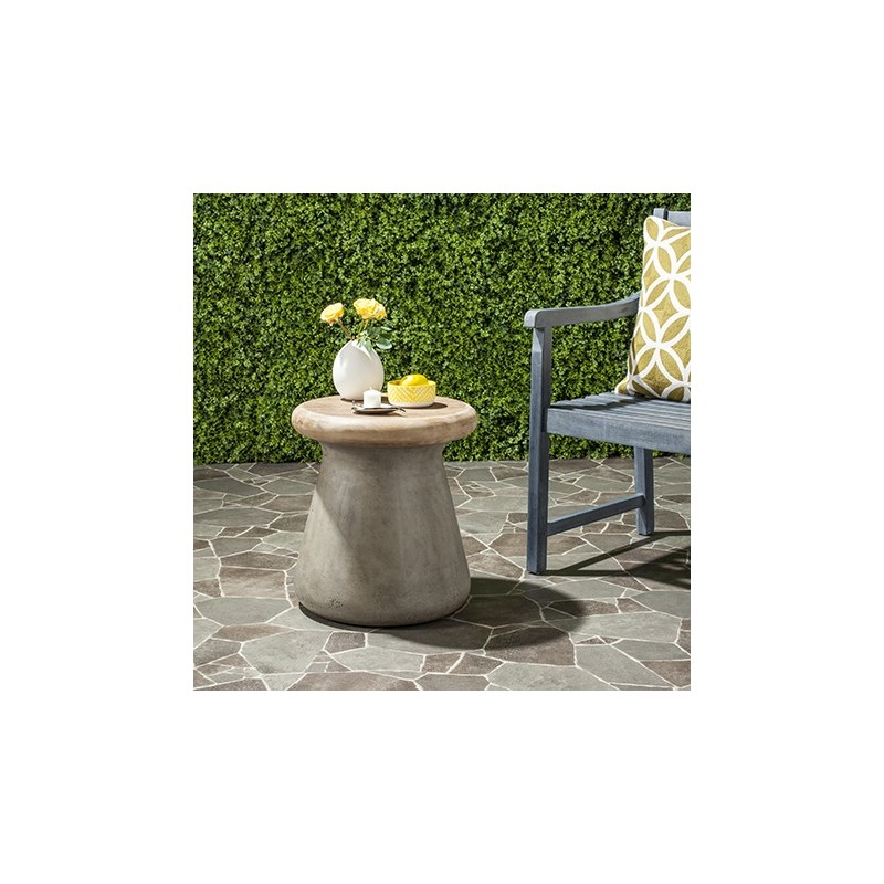 Safavieh Button Indoor/Outdoor Modern Concrete Round 18.1-inch H Accent Table-Dark Grey (VNN1005A)