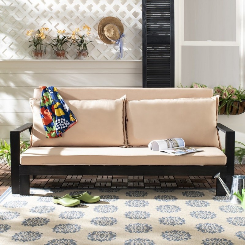 Safavieh Hammett Double Sun Lounger with Pullout Table - Dark Slate Grey/Sahara Beige (PAT6748A)