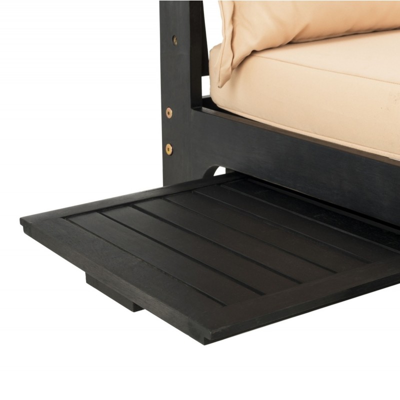 Safavieh Hammett Double Sun Lounger with Pullout Table - Dark Slate Grey/Sahara Beige (PAT6748A)