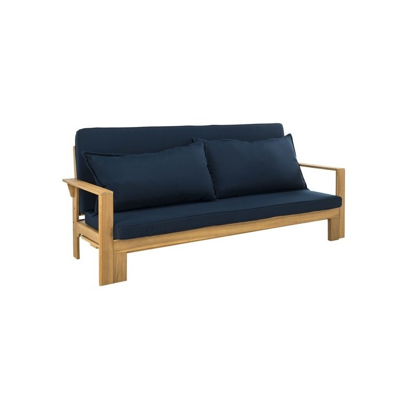 Safavieh Hammett Double Sun Lounger with Pullout Table - Natural/Navy (PAT6748B)