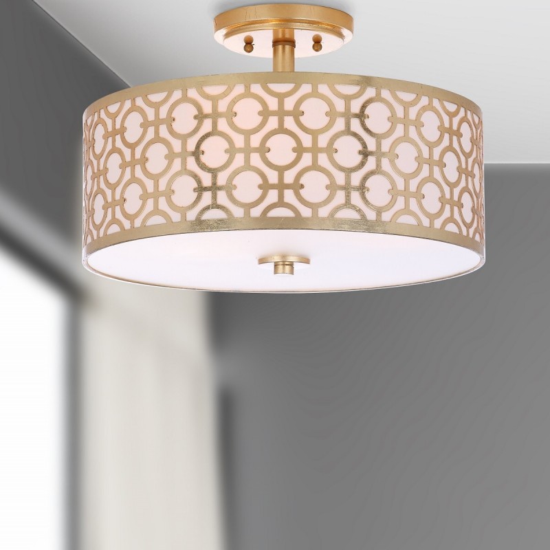 Safavieh Vera Chain-Link 3 Light 15-inch Dia Flush Mount - Gold/Off-White (FLU4001A)
