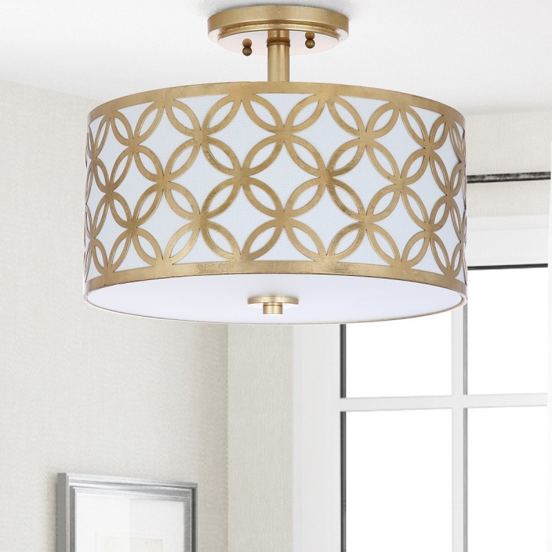 Safavieh Cecily Leaf Trellis 3 Light 15-inch Dia Flush Mount - Gold/Off-White (FLU4003A)