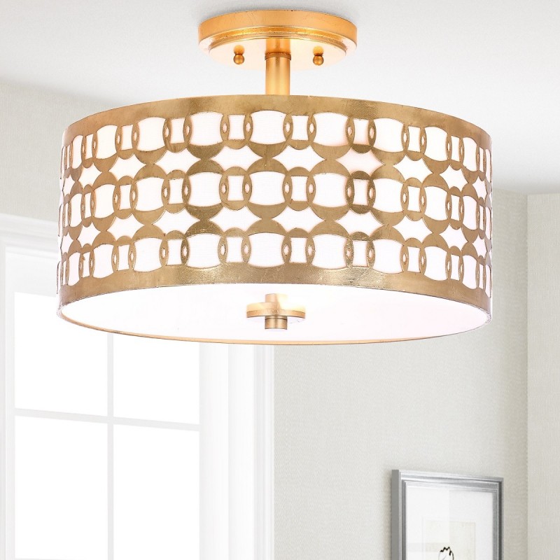 Safavieh Cedar Linked 3 Light 15-inch Dia Flush Mount - Gold/Off-White (FLU4004A)