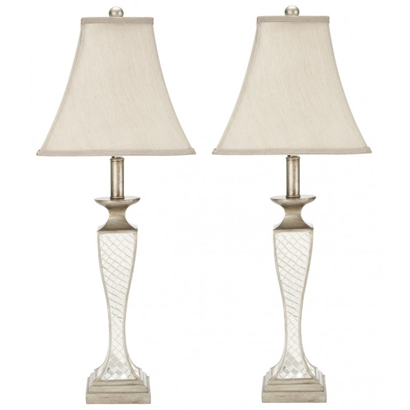 Safavieh Kaily 28-inch H Glass Lattice Lamp - Set of 2 - Silver/Cream (LIT4002A-SET2)