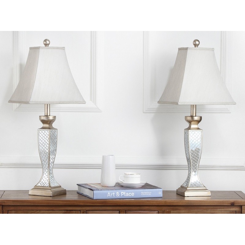 Safavieh Kaily 28-inch H Glass Lattice Lamp - Set of 2 - Silver/Cream (LIT4002A-SET2)